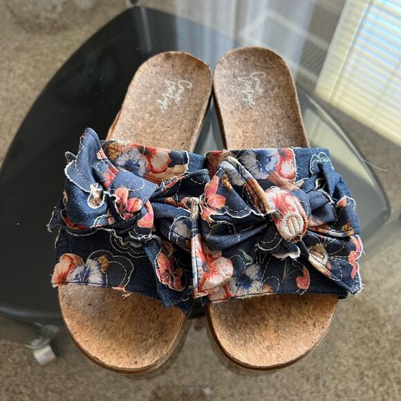 Crown Vintage Artrisia Floral Denim Bow Sandals Women’s Size 9 - Picture 12 of 12